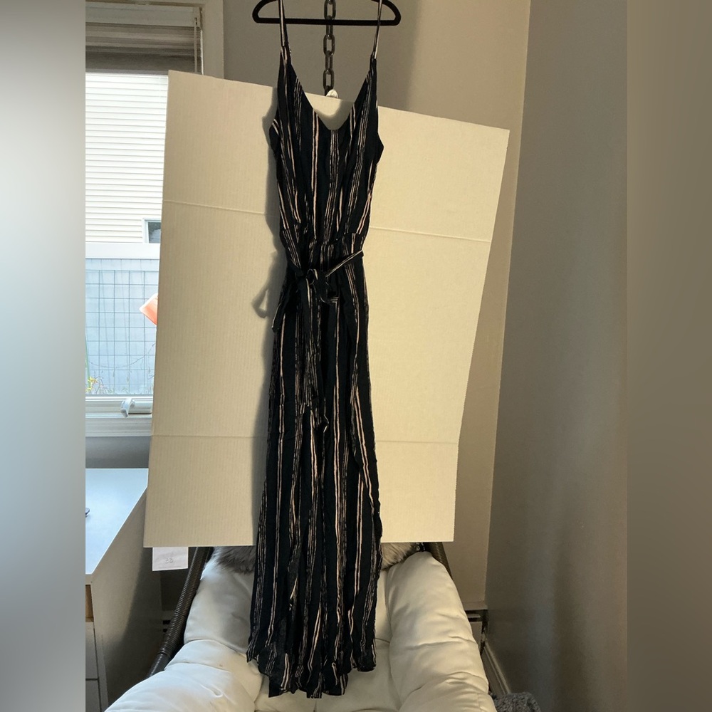 Aqua Navy Blue Maxi Dress with Cream Stripes